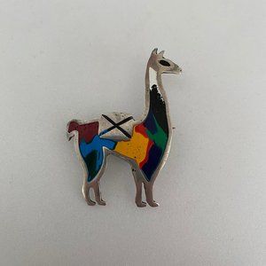 vintage sterling silver enamel peru llama brooch colorful 925
